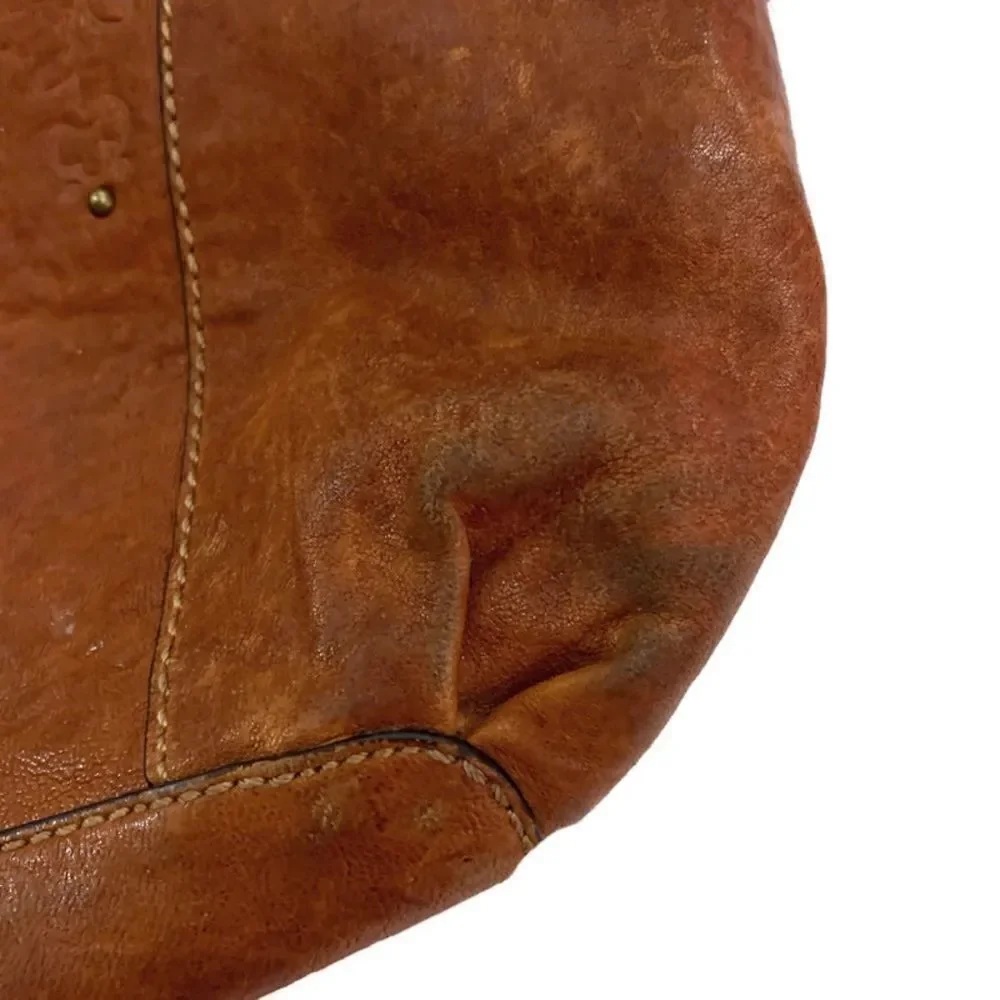 Vintage Fossil Brown Leather Floral Embossed Tote